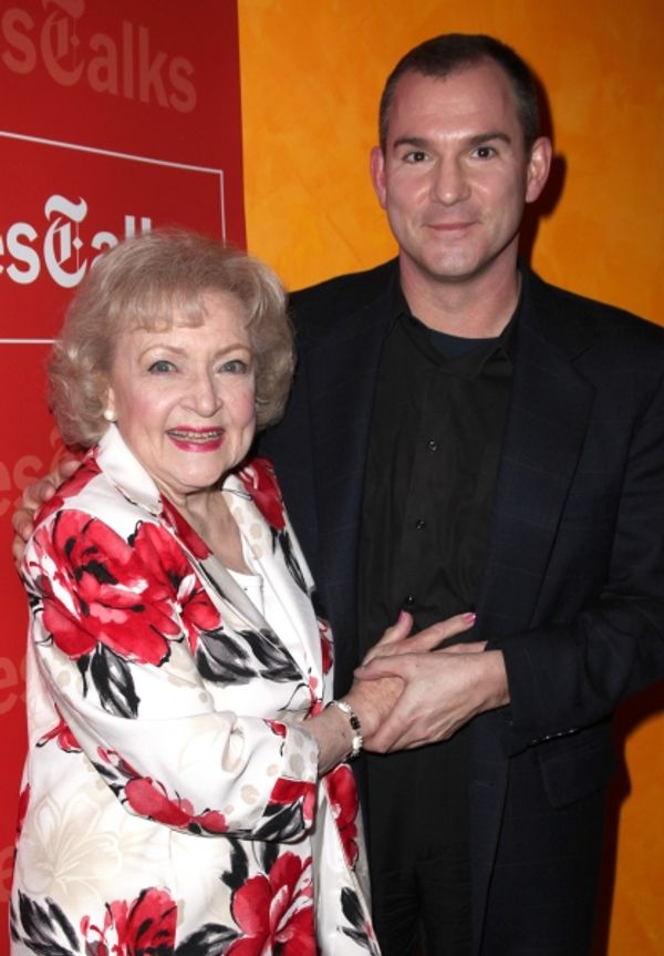 Frank Bruni & Betty White attending the Times Talks with Betty White & Michael Stipe  Photo