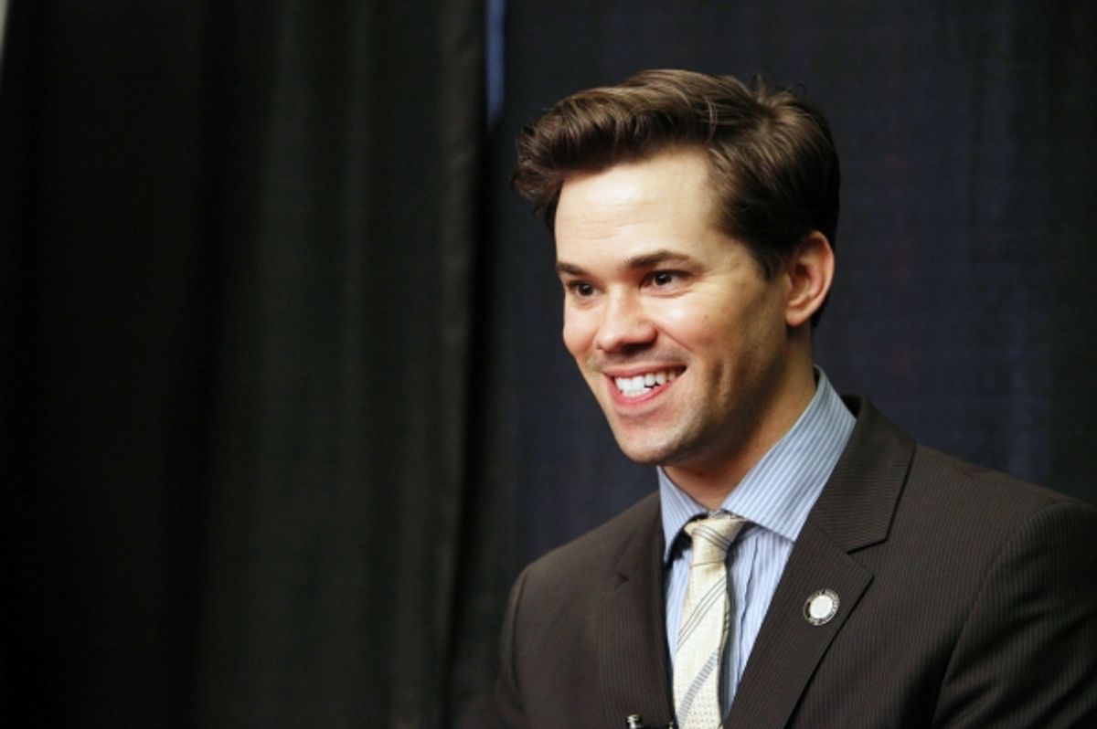 Andrew Rannells attending the 65th Annual Tony Awards Meet The Nominees Press Reception at the Millennium Hotel in New York City. Ã‚Â© Walter McBride / WM Photography / Retna Ltd. at 
