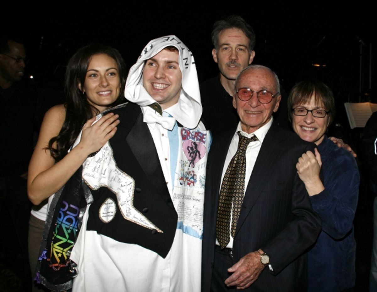 Laura Benanti, Steve Konopelski (Gypsy Robe Winner), Boyd Gaines, Arthur Laurents (Director) & Patti Lupone attending the Broadway Opening Night Gypsy Robe Ceremony for GYPSY at the St. James Theatre in New York City. at 