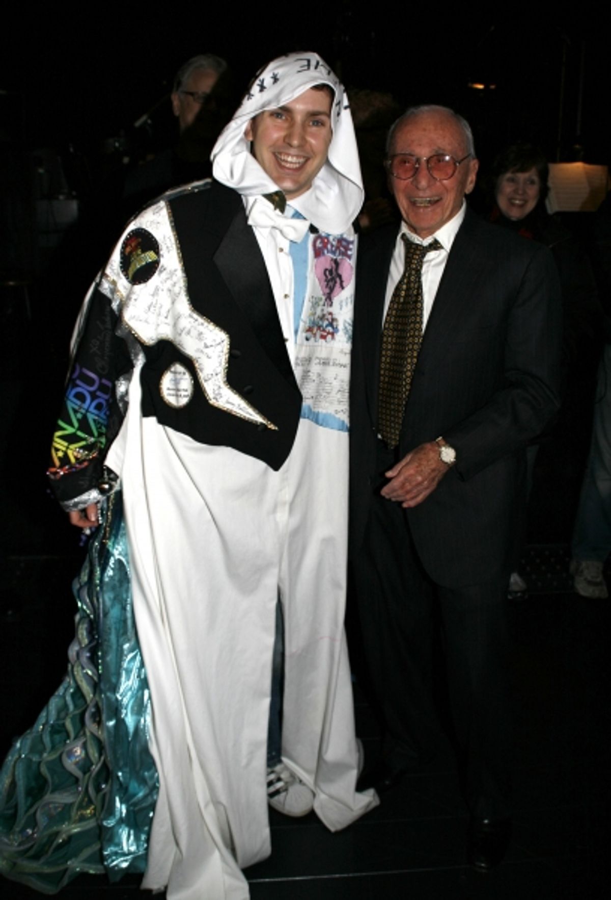 Steve Konopelski (Gypsy Robe Winner) & Arthur Laurents (Director) attending the Broadway Opening Night Gypsy Robe Ceremony for GYPSY at the St. James Theatre in New York City. at 