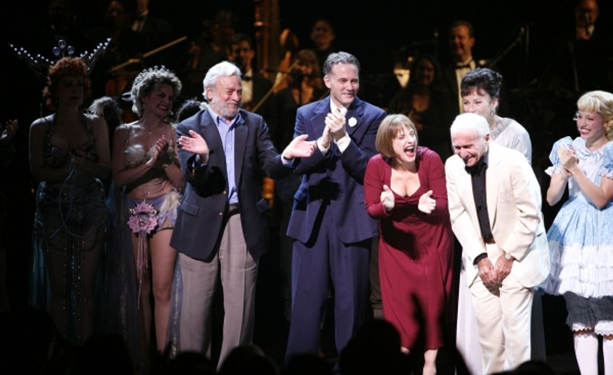 Arthur Laurents & Stephen Sondheim with Patti Lupone, Laura Benanti, Boyd Gaines  & the cast ensemble at the Opening Night Curtain Call for the Summer Stars -  Encores! 'Gypsy' Opening Night at City Center at NY City Center in New York City. at 