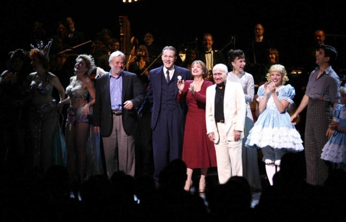 Arthur Laurents & Stephen Sondheim with Patti Lupone, Laura Benanti, Boyd Gaines  & the cast ensemble at the Opening Night Curtain Call for the Summer Stars -  Encores! 'Gypsy' Opening Night at City Center at NY City Center in New York City. at 