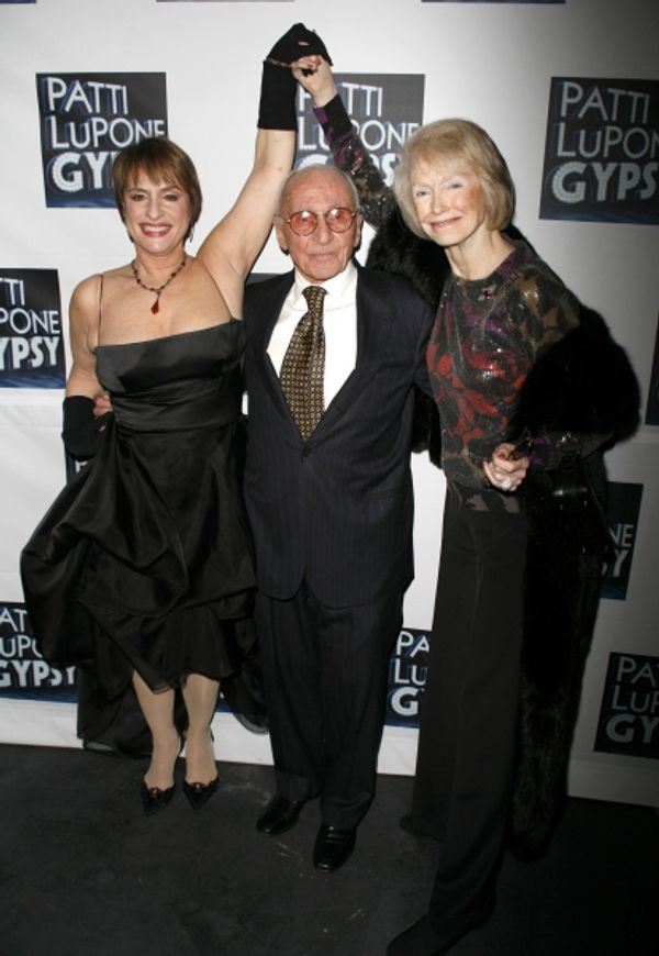 Patti LuPone, director Arthur Laurents and Margaret Styne  attending the Broadway Ope Photo