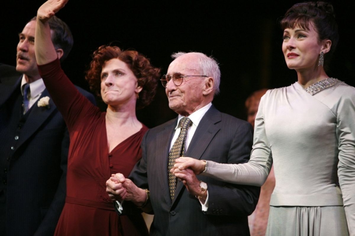 Boyd Gaines, Patti LuPone, Arthur Laurents, Laura Benanti during the Broadway Opening Night Performance Curtain Call for GYPSY at the St. James Theatre in New York City.  at 
