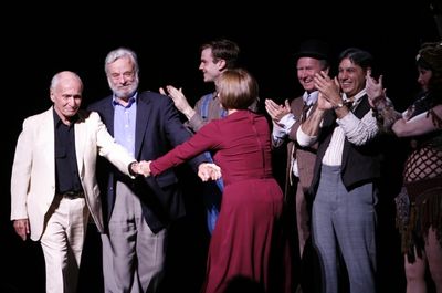 Arthur Laurents & Stephen Sondheim with Patti Lupone & the cast at the Opening Night  Photo