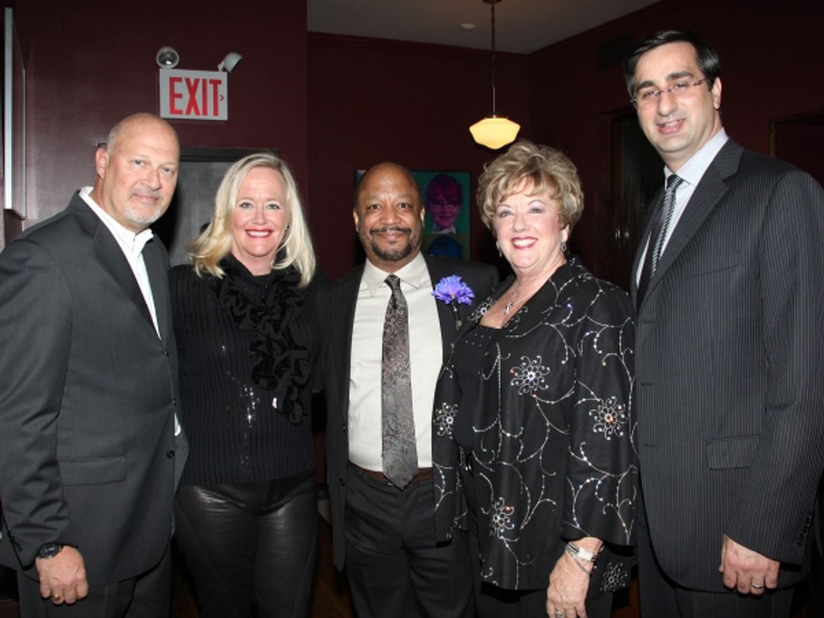 (l-R) Stephen Eich, Shelia Grether-Marion, Sheldon Epps, Michele Dedeaux Engemann & David DiCristofaro attending the Pasadena Playhouse Pre-Broadway Opening Night Reception for 'Baby It's You!' at Angus Restaurant in New York City. at 