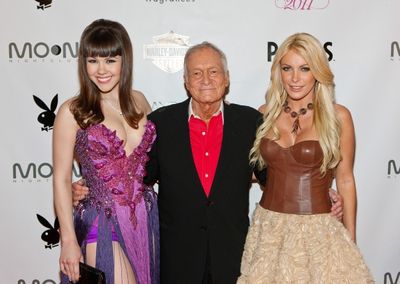 Claire Sinclair, Hugh Hefner and Crystal Harris Photo