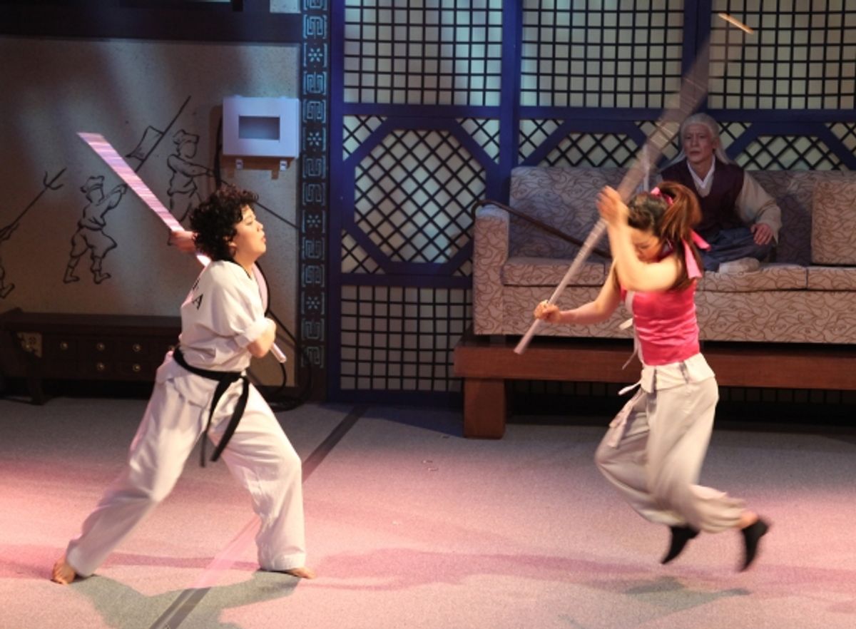 Eun-Jin Jung- Ju-Hee Leeduring the Press Preview of The Martial Arts Comedy Sensation 'JUMP' at the World Stages Theatre in New York City. at 