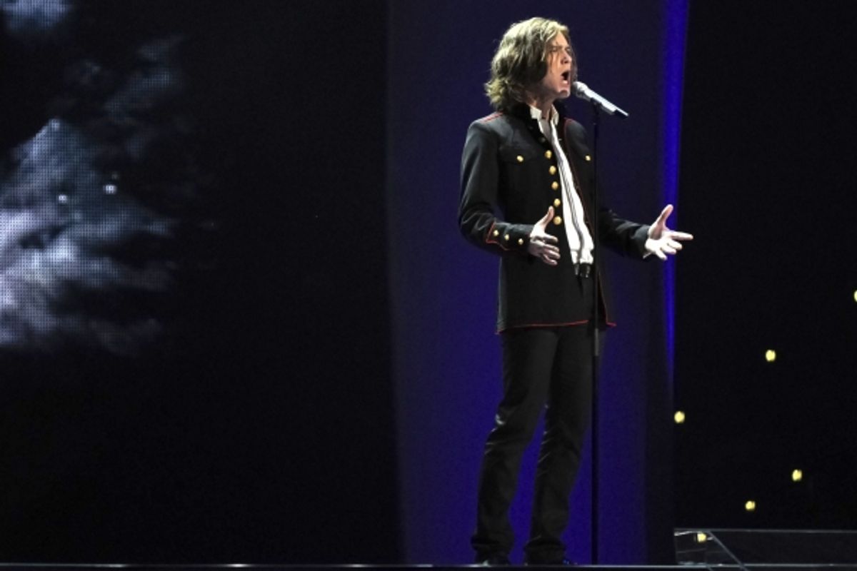 Amaury Vassili from France performs 'Sognu' at Eurovision Song Contest  Final Dress Rehearsal