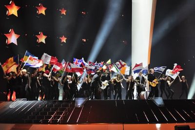 Lena and Stefan Raab perform the 2010 winner song \'Satellite\' 
 Photo
