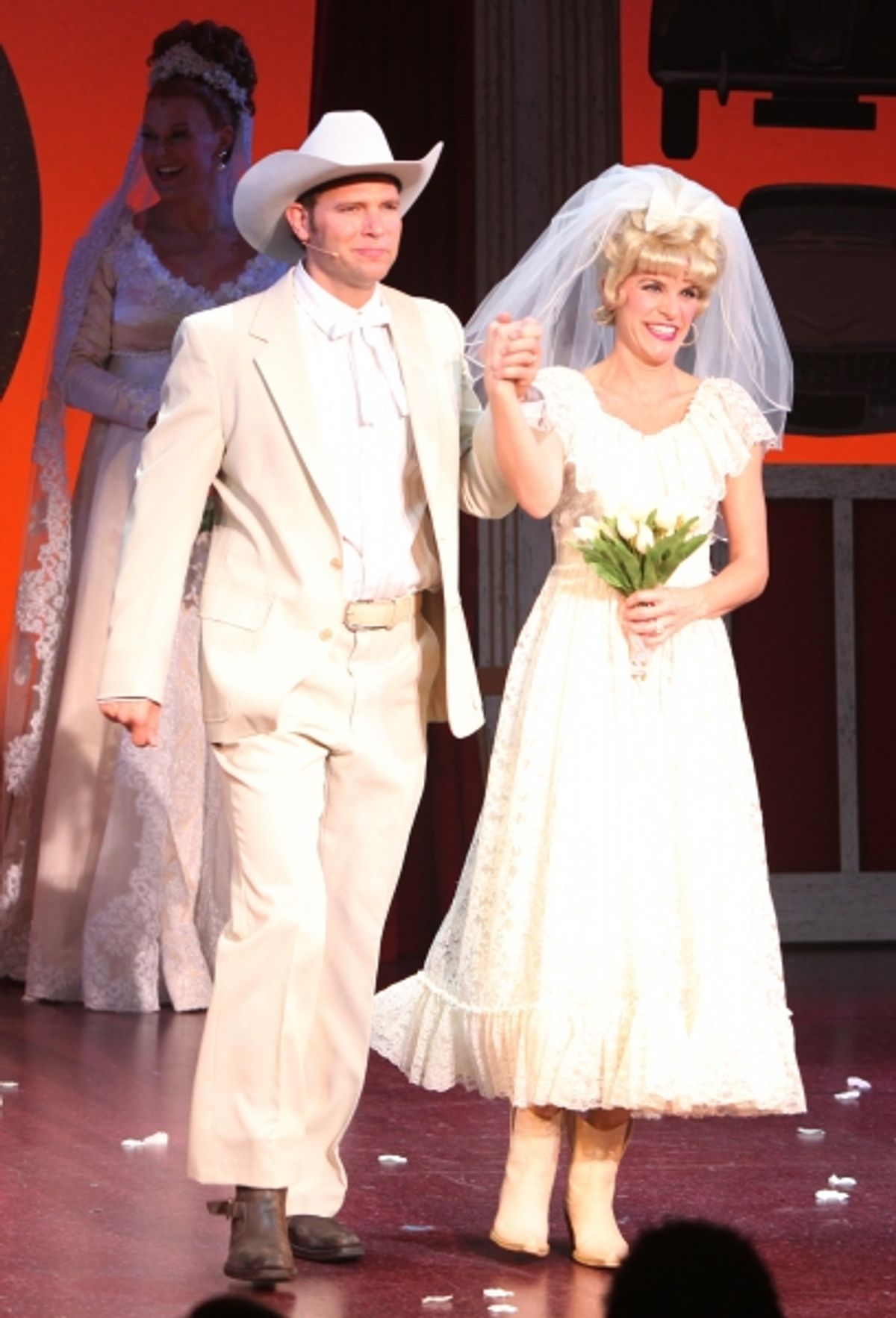 Jim Newman & Jenn Colella during the Opening Night Curtain Call for 'Lucky Guy' at the Little Shubert Theatre in New York City.  at 
