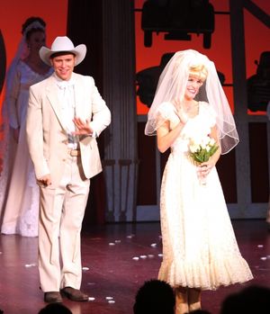 Jim Newman & Jenn Colella during the Opening Night Curtain Call for 'Lucky Guy' at th Photo