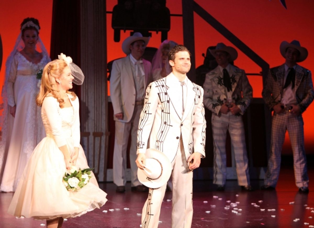 Savannah Wise & Kyle Dean Massey during the Opening Night Curtain Call for 'Lucky Guy' at the Little Shubert Theatre in New York City.  at 