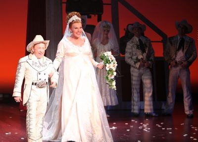 Leslie Jordan & Varla Jean Merman during the Opening Night Curtain Call for 'Lucky Gu Photo