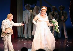 Leslie Jordan & Varla Jean Merman during the Opening Night Curtain Call for 'Lucky Gu Photo