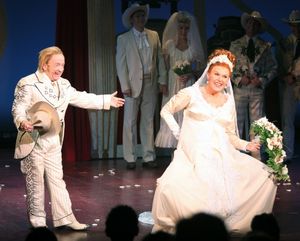 Leslie Jordan & Varla Jean Merman during the Opening Night Curtain Call for 'Lucky Gu Photo