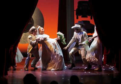 Leslie Jordan & Varla Jean Merman with Ensemble during the Opening Night Curtain Call Photo