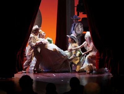Leslie Jordan & Varla Jean Merman with Ensemble during the Opening Night Curtain Call Photo