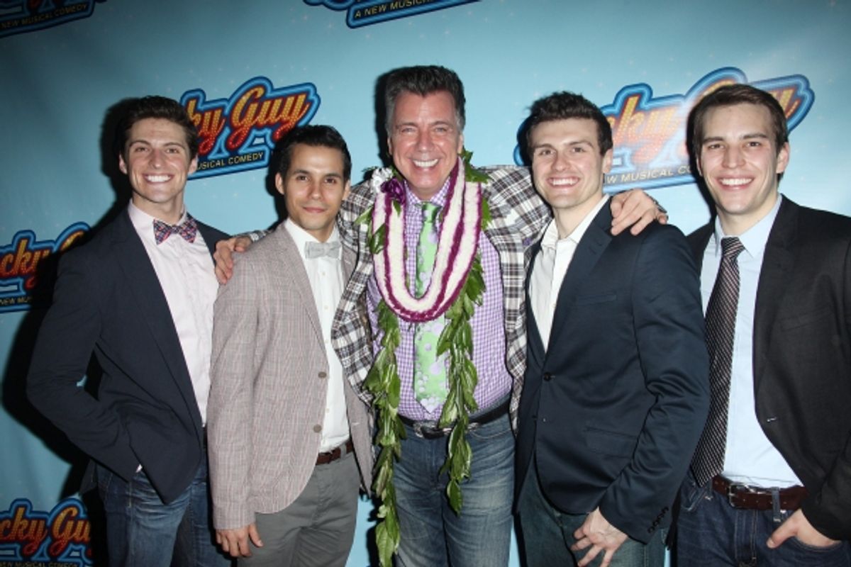 Callan Bergmann, Xavier Cano, Willard Beckham, Joshua Woodie & Wes Hart attending the Opening Night After Party for 'Lucky Guy' at Planet Hollywood in New York City.  at 