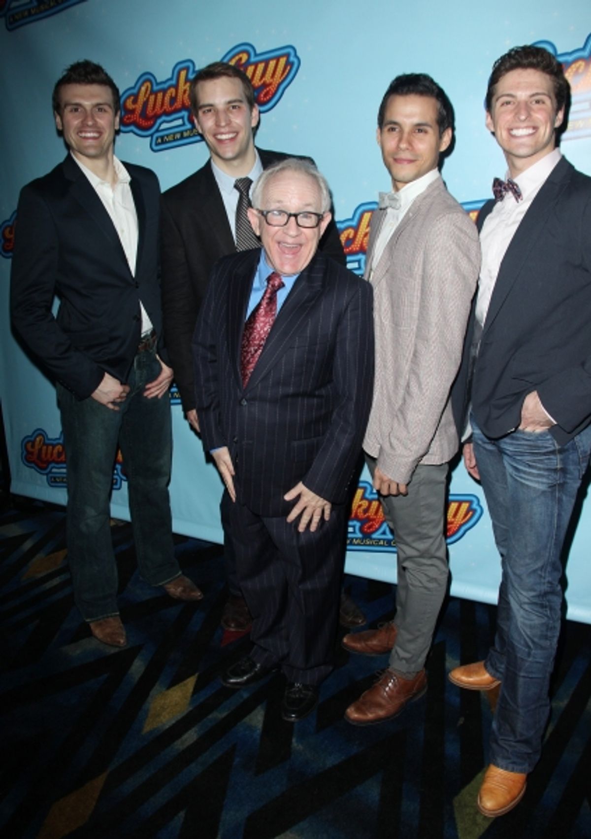 Joshua Woodie, Wes Hart, Leslie Jordan, Xavier Cano & Callan Bergmann attending the Opening Night After Party for 'Lucky Guy' at Planet Hollywood in New York City.  at 