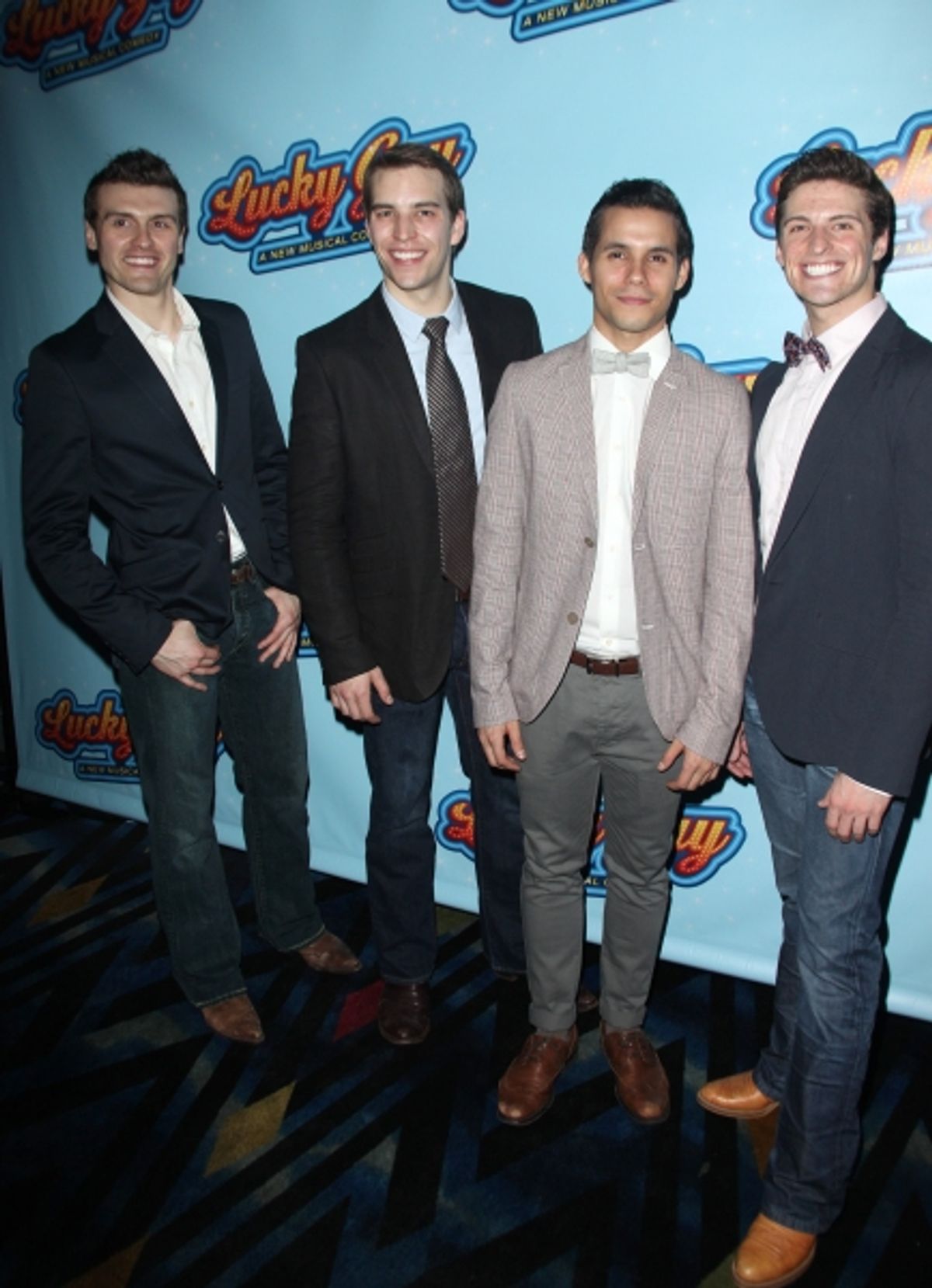 Joshua Woodie, Wes Hart, Xavier Cano & Callan Bergmann attending the Opening Night After Party for 'Lucky Guy' at Planet Hollywood in New York City.  at 