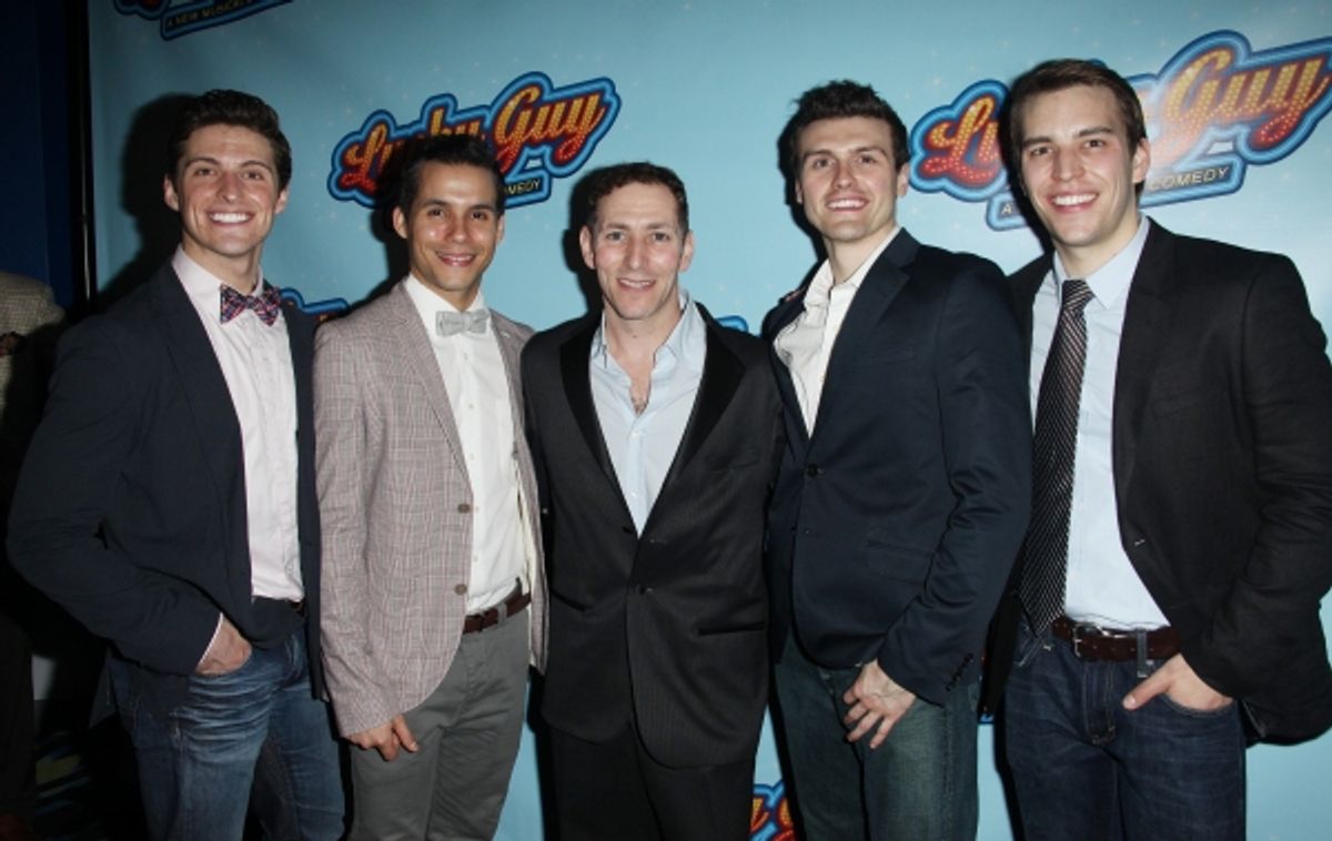 Callan Bergmann, Xavier Cano, A. C. Ciulla, Joshua Woodie & Wes Hart attending the Opening Night After Party for 'Lucky Guy' at Planet Hollywood in New York City.  at 
