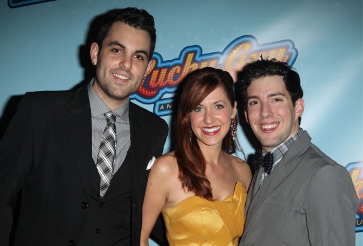 Understudy Zak Resnick, Meggie Cansler and Ryan Koss attending the Opening Night After Party for 'Lucky Guy' at Planet Hollywood in New York City.  at 
