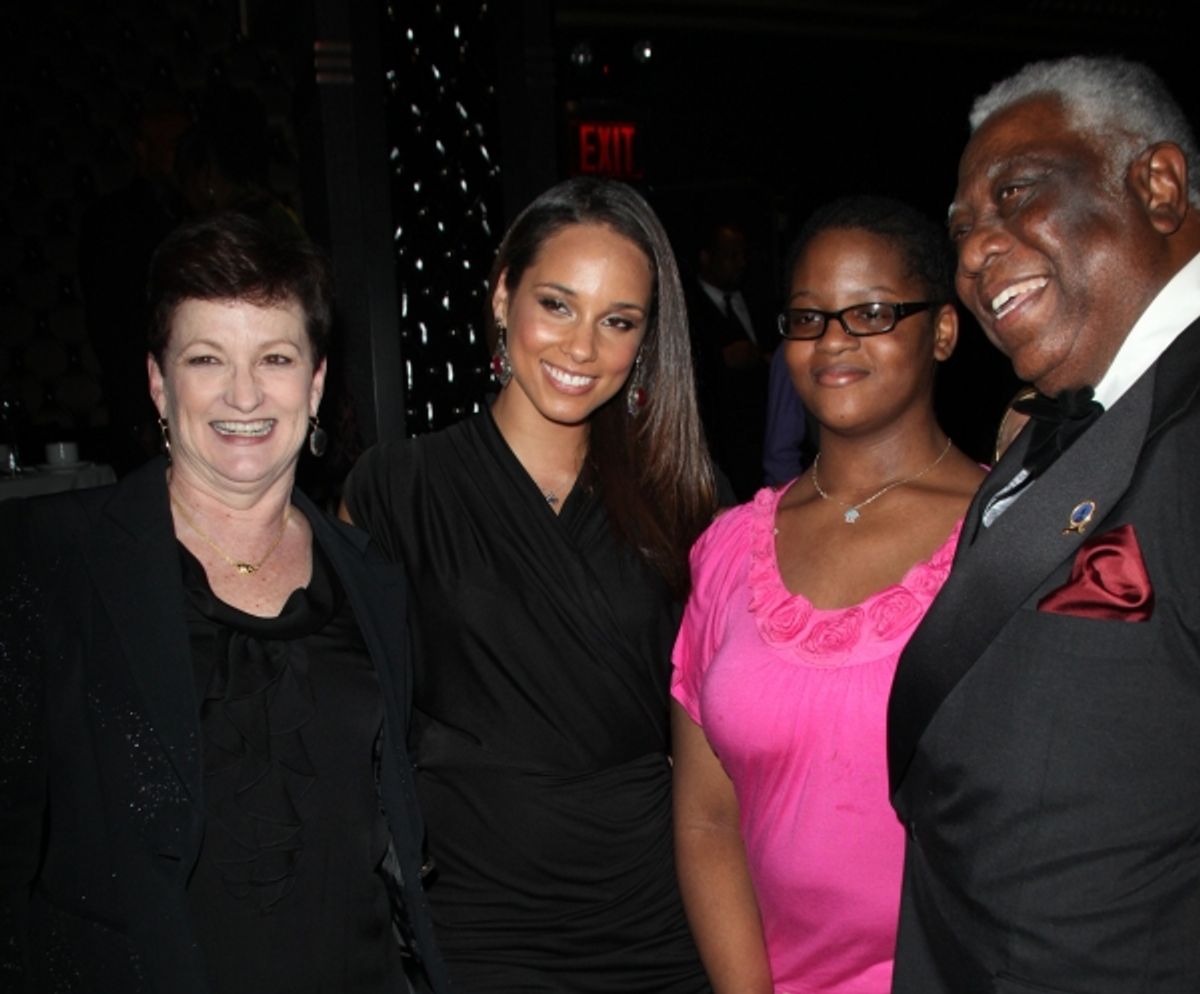 Terria Joseph & daughter Alicia Keys with Woodie King Jr. attending the Woodie King Jr's NFT New Federal Theatre 40th Reunion Gala Benefit Awards Presentation in New York City. at 