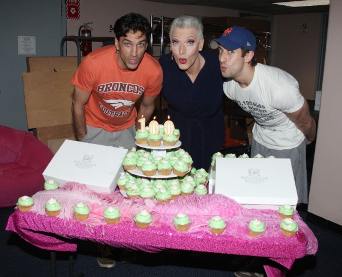 Will Swenson, Tony Sheldon & Nick Adams attending the Cupcake Toast celebrating 'Priscilla Queen of the Desert' and their 100th Performance on Broadway in New York City. at 