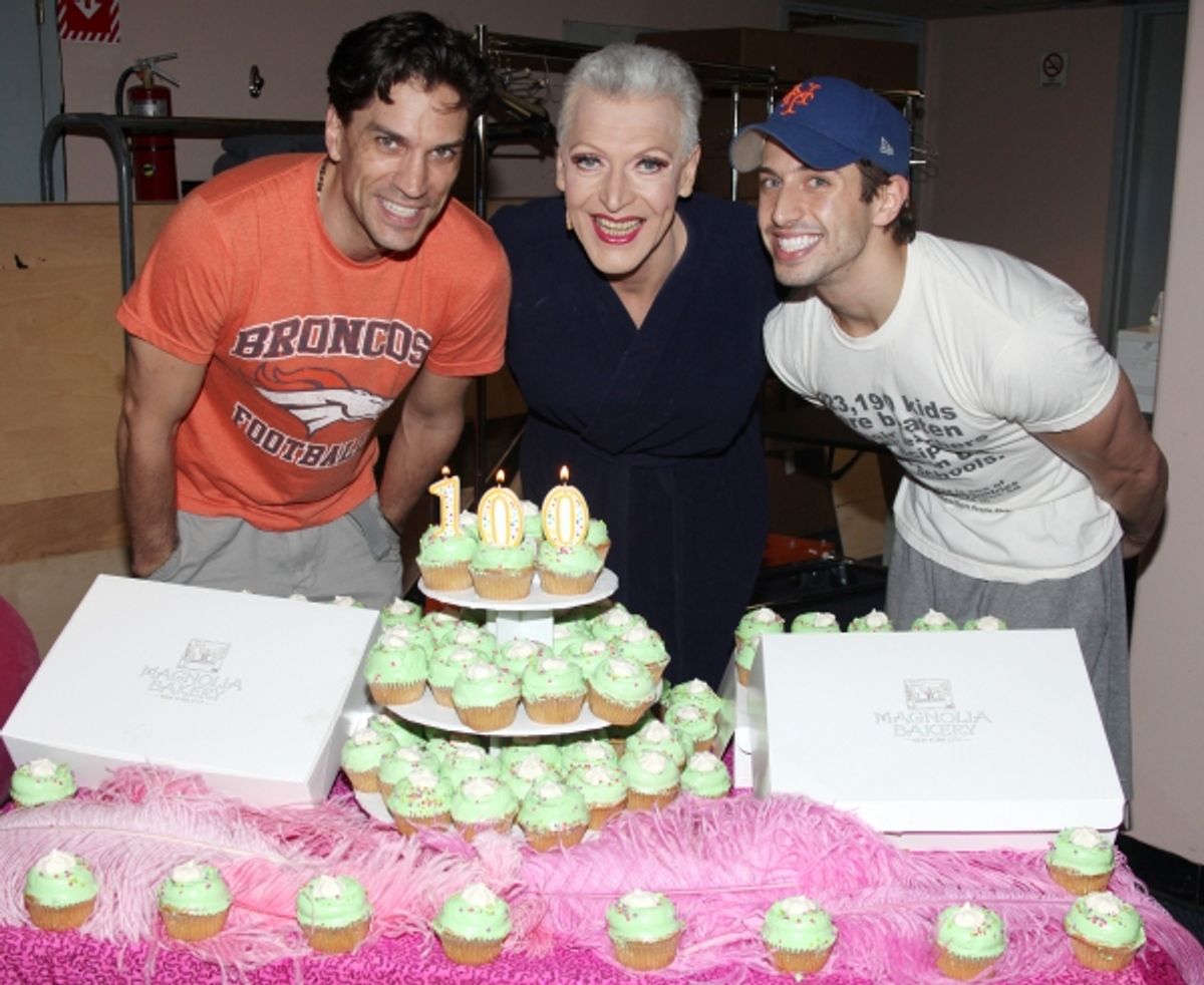 Will Swenson, Tony Sheldon & Nick Adams attending the Cupcake Toast celebrating 'Priscilla Queen of the Desert' and their 100th Performance on Broadway in New York City. at 