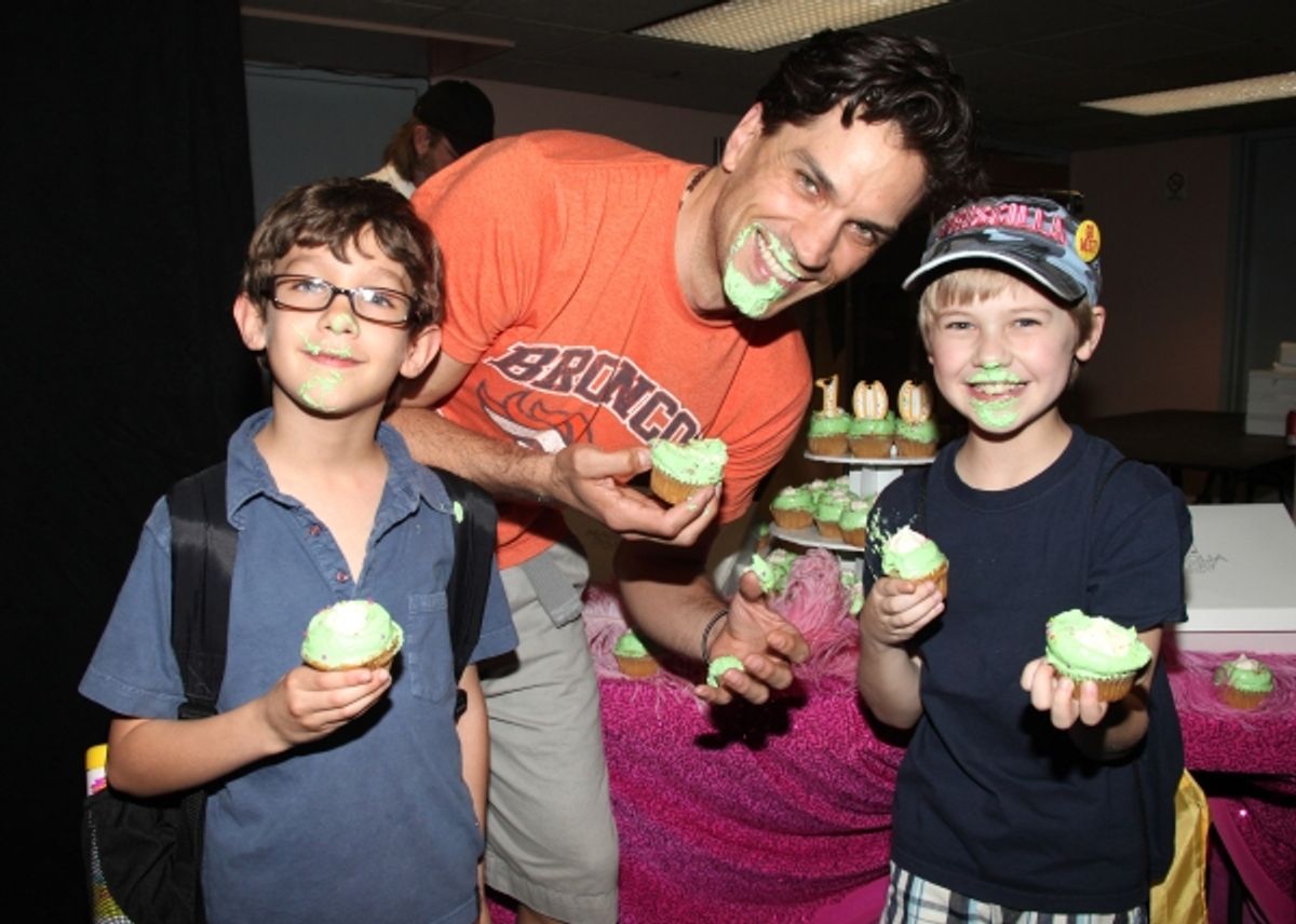 Will Swenson with Ashton Woerz & Luke Mannikus attending the Cupcake Toast celebrating 'Priscilla Queen of the Desert' and their 100th Performance on Broadway in New York City. at 