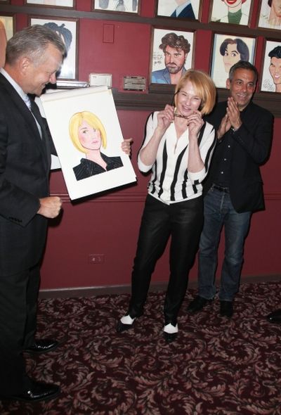 Ellen Barkin & Joe Mantello with Max Klimavicius attends Sardi's unveils Caricatures  Photo