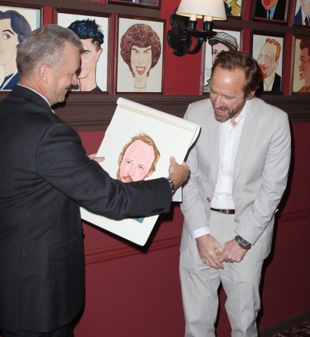 John Benjamin Hickey attends Sardi's unveils Caricatures of 'The Normal Heart' Tony Award Nominees Ellen Barkin, John Benjamin Hickey & Joe Mantello at Sardi's in New York City.  at 