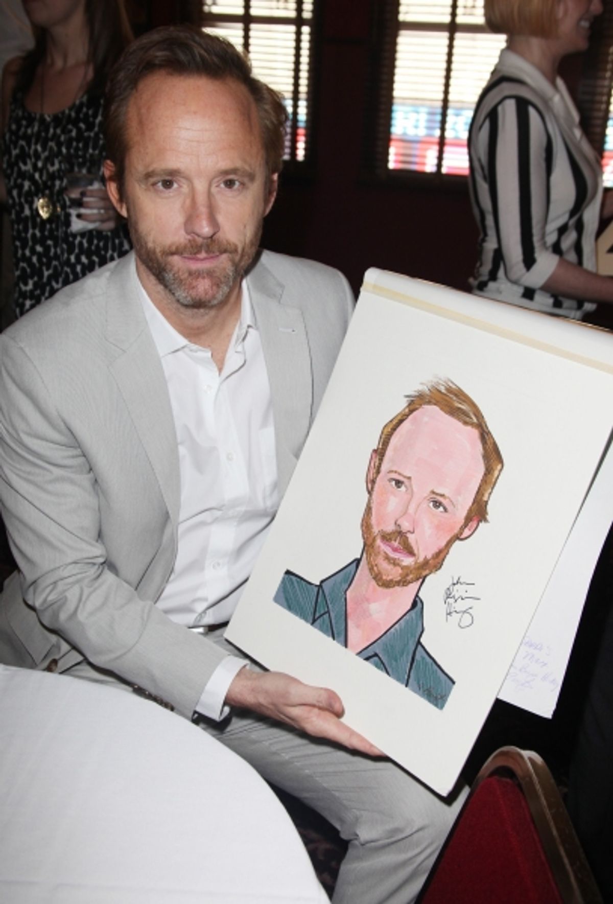 John Benjamin Hickey attends Sardi's unveils Caricatures of 'The Normal Heart' Tony Award Nominees Ellen Barkin, John Benjamin Hickey & Joe Mantello at Sardi's in New York City.  at 
