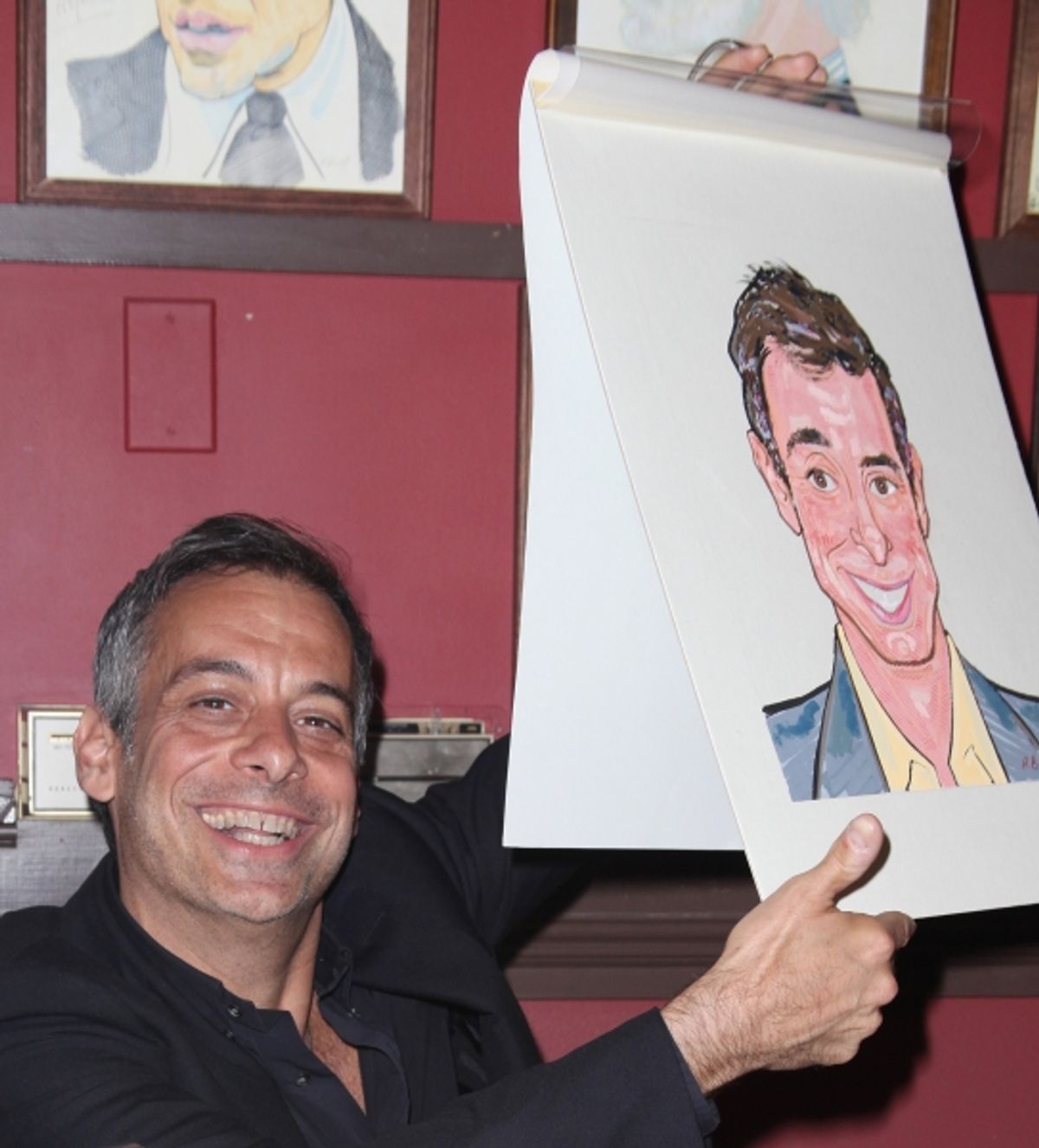 Joe Mantello attends Sardi's unveils Caricatures of 'The Normal Heart' Tony Award Nominees Ellen Barkin, John Benjamin Hickey & Joe Mantello at Sardi's in New York City.  at 