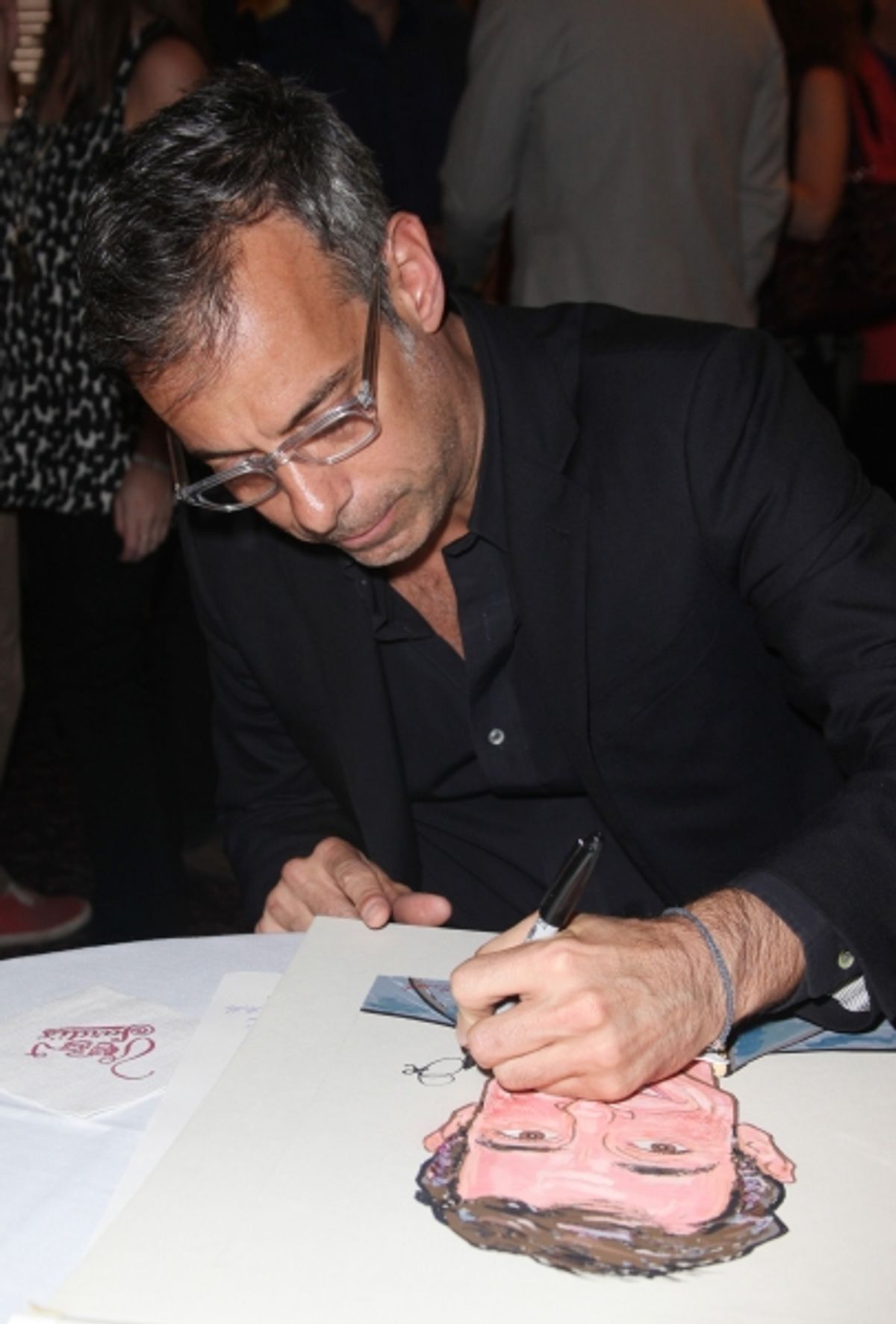 Joe Mantello attends Sardi's unveils Caricatures of 'The Normal Heart' Tony Award Nominees Ellen Barkin, John Benjamin Hickey & Joe Mantello at Sardi's in New York City.  at 