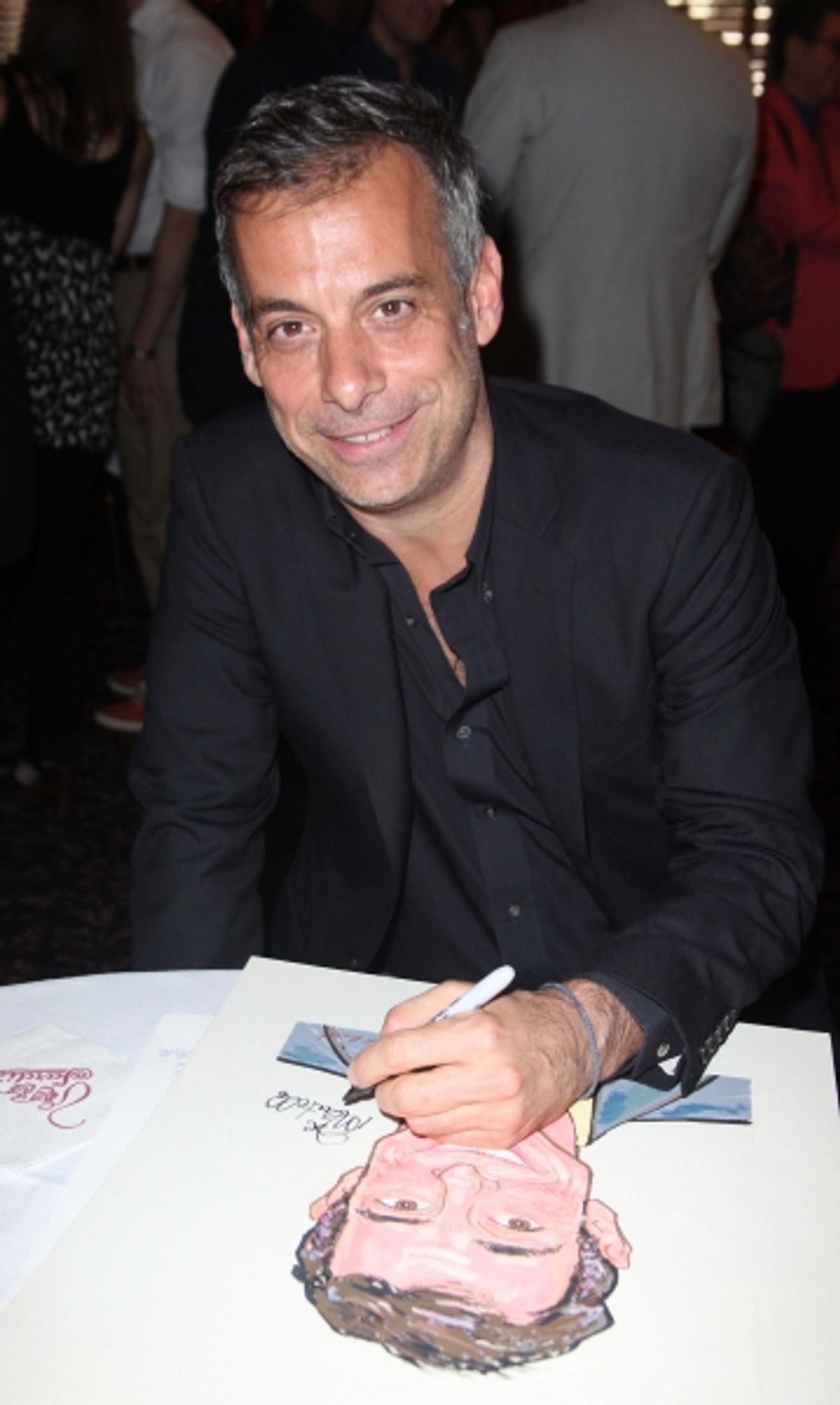 Joe Mantello attends Sardi's unveils Caricatures of 'The Normal Heart' Tony Award Nominees Ellen Barkin, John Benjamin Hickey & Joe Mantello at Sardi's in New York City.  at 