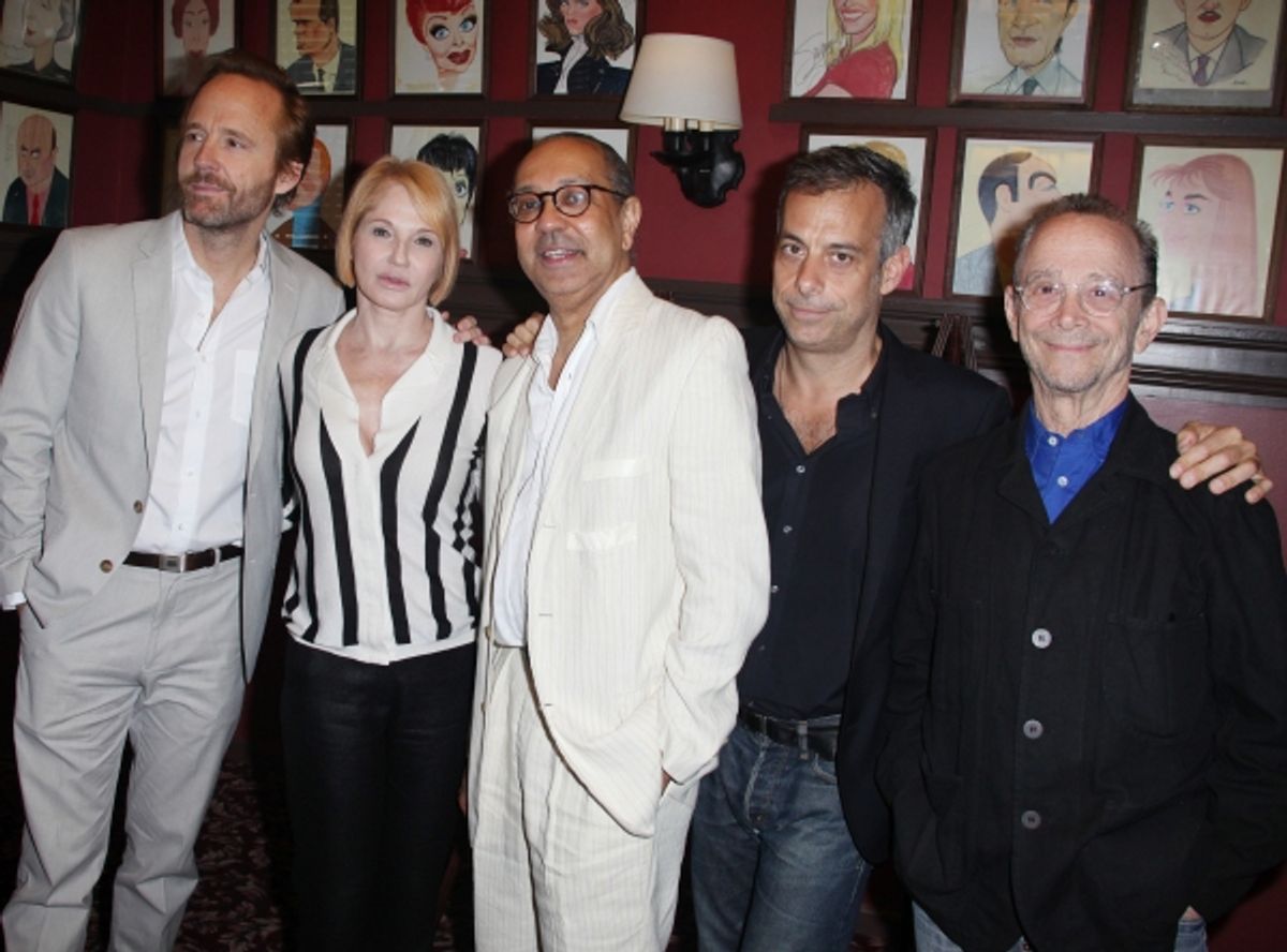 Sardi's unveils Caricatures of 'The Normal Heart' Tony Award Nominees Ellen Barkin, John Benjamin Hickey & Joe Mantello with Directors George C. Wolfe & Joel Grey at Sardi's in New York City.  at 