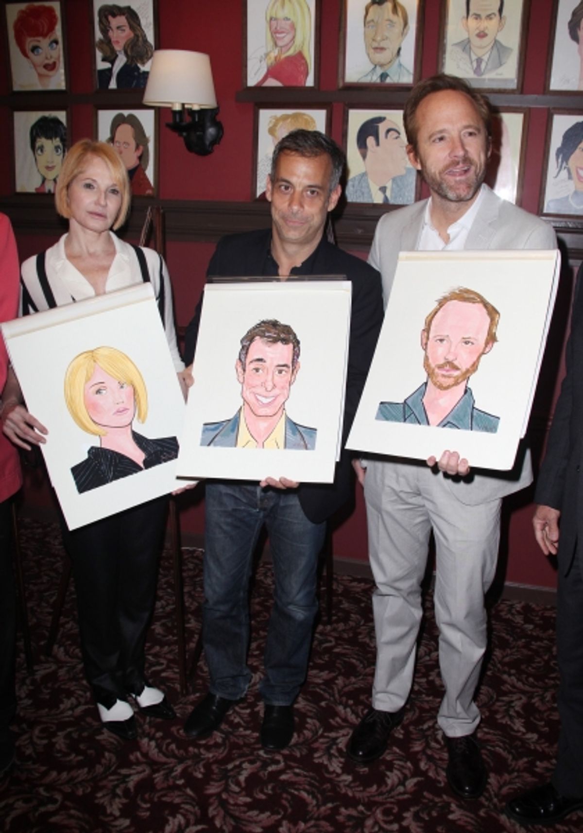 Sardi's unveils Caricatures of 'The Normal Heart' Tony Award Nominees Ellen Barkin, John Benjamin Hickey & Joe Mantello at Sardi's in New York City.  at 
