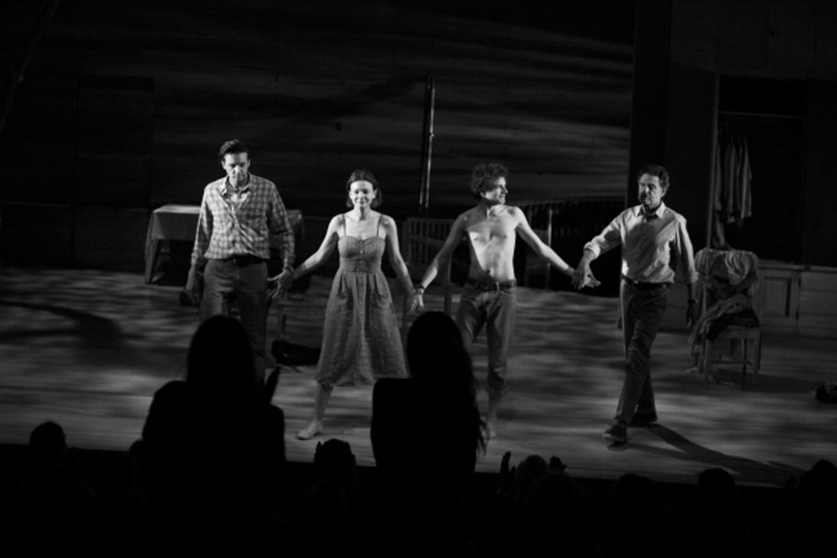 Jason Butler Harner, Carey Mulligan, Ben Rosenfield & Chris Sarandon during the 'Through A Glass Darkly' Opening Night Curtain Call at New York Theatre Workshop in New York City.  at 