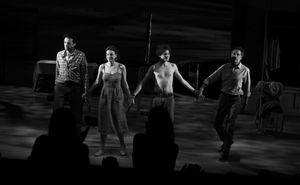 Jason Butler Harner, Carey Mulligan, Ben Rosenfield & Chris Sarandon during the 'Through A Glass Darkly' Opening Night Curtain Call at New York Theatre Workshop in New York City. @ BroadwayWorld Jason Butler Harner, Carey Mulligan, Ben Rosenfield & Chris Sarandon during the 'Thro Photo