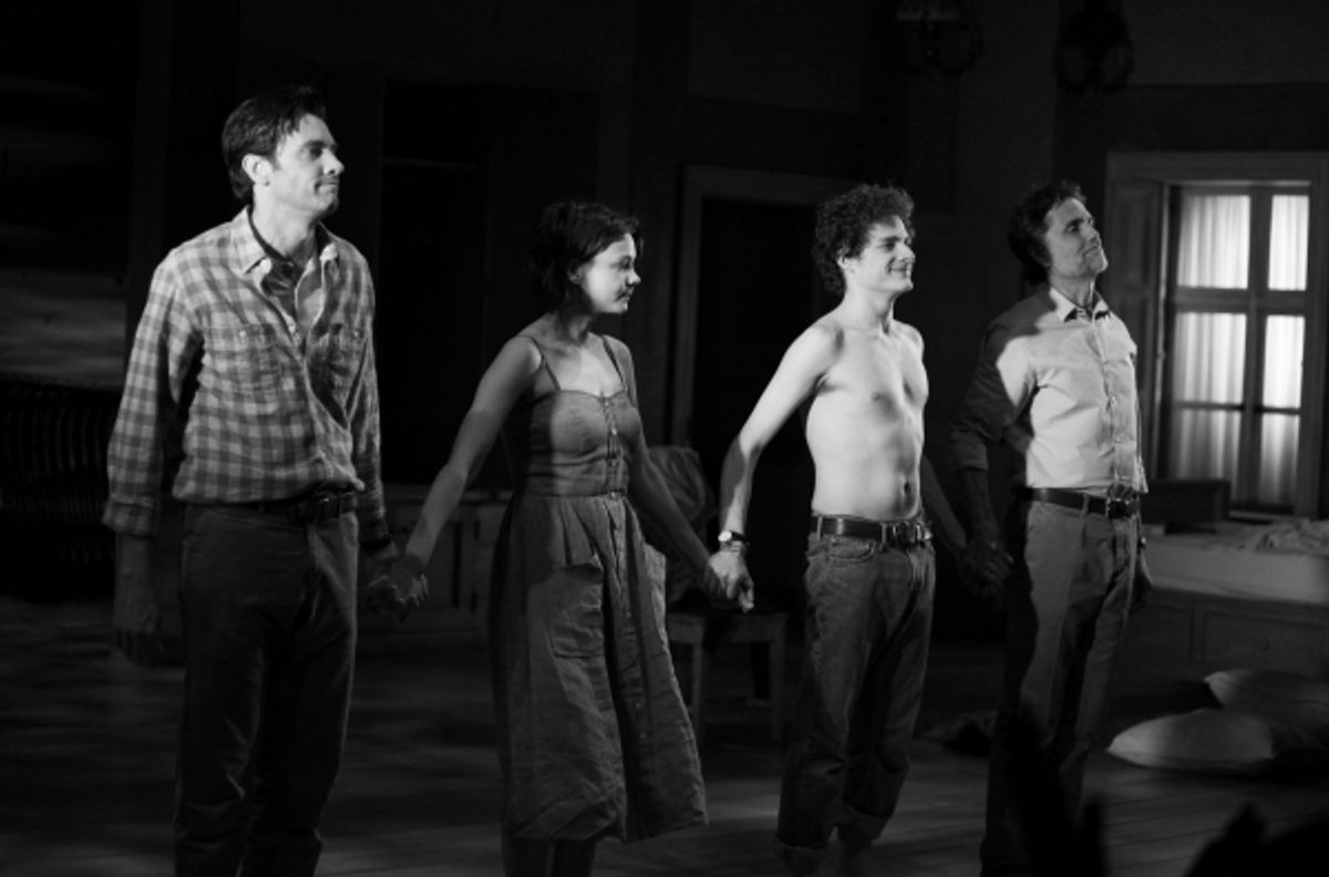 Jason Butler Harner, Carey Mulligan, Ben Rosenfield & Chris Sarandon during the 'Through A Glass Darkly' Opening Night Curtain Call at New York Theatre Workshop in New York City.  at 
