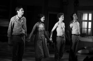 Jason Butler Harner, Carey Mulligan, Ben Rosenfield & Chris Sarandon during the 'Through A Glass Darkly' Opening Night Curtain Call at New York Theatre Workshop in New York City. @ BroadwayWorld Jason Butler Harner, Carey Mulligan, Ben Rosenfield & Chris Sarandon during the 'Thro Photo