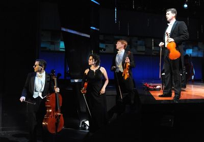 Paul Morella (Carl), Becky Webber (Grace), Shelley Bolman (Alan), and Michael Kaye (E Photo