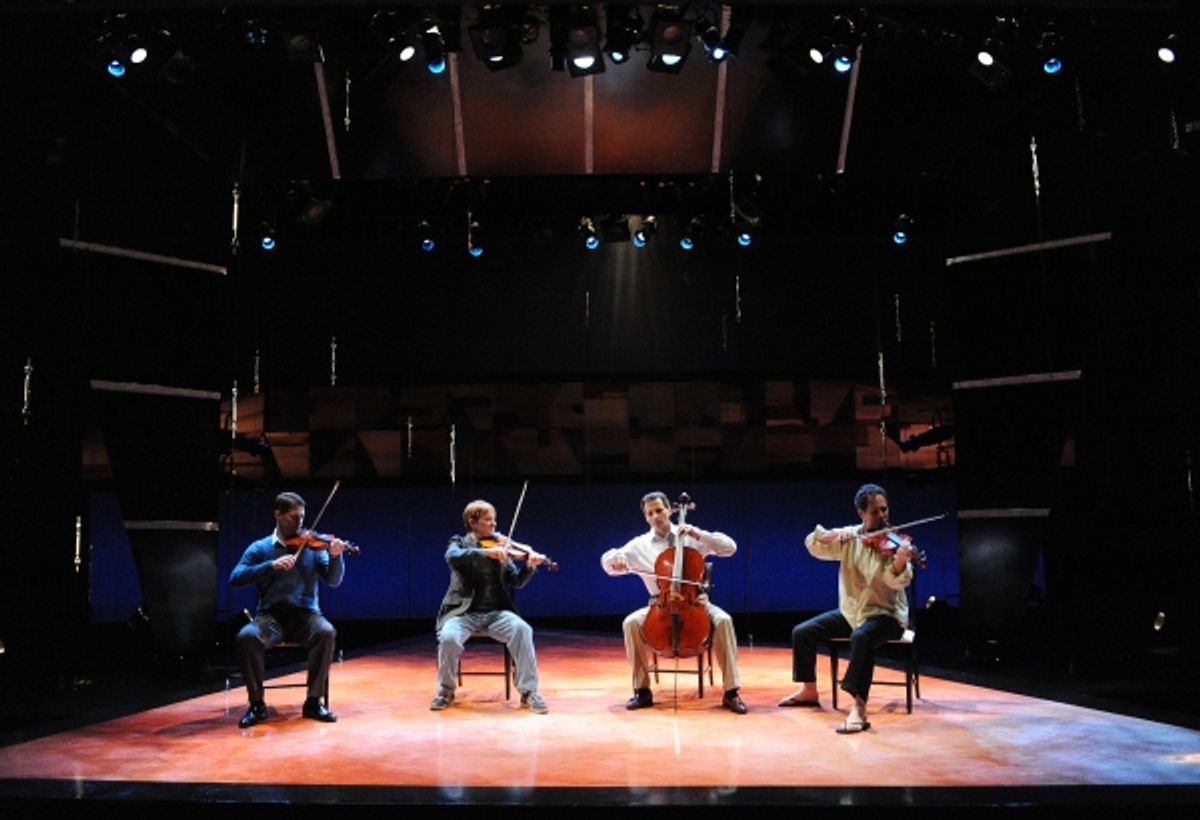 Michael Kaye (Elliot), Shelley Bolman (Alan), Paul Morella (Carl), and Benjamin Evett (Dorian)  at 