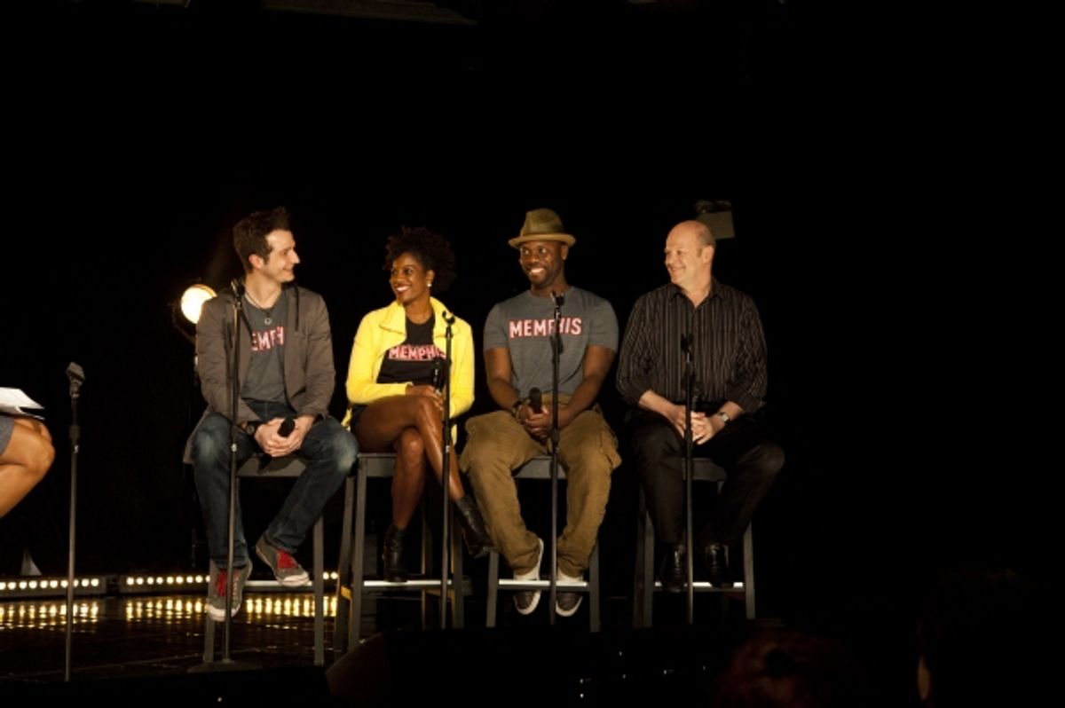 Memphis stars Bryan Fenkart, Dan'yelle Williamson, Rhett George and Memphis producer Randy Adams participate in a Q&A at the 2011 Broadway in Bryant Park Kickoff Event Presented by 106.7 Lite FM at 