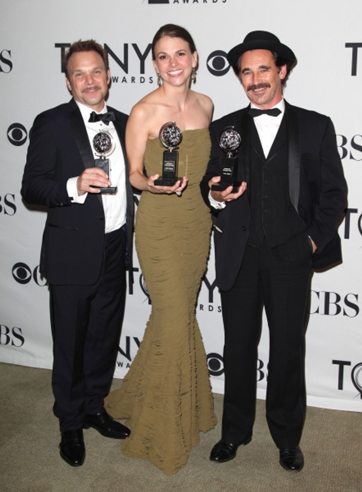 Norbert Leo Butz, Sutton Foster & Mark Rylance in the Press Room at The 65th Annual Tony Awards in New York City.  at 