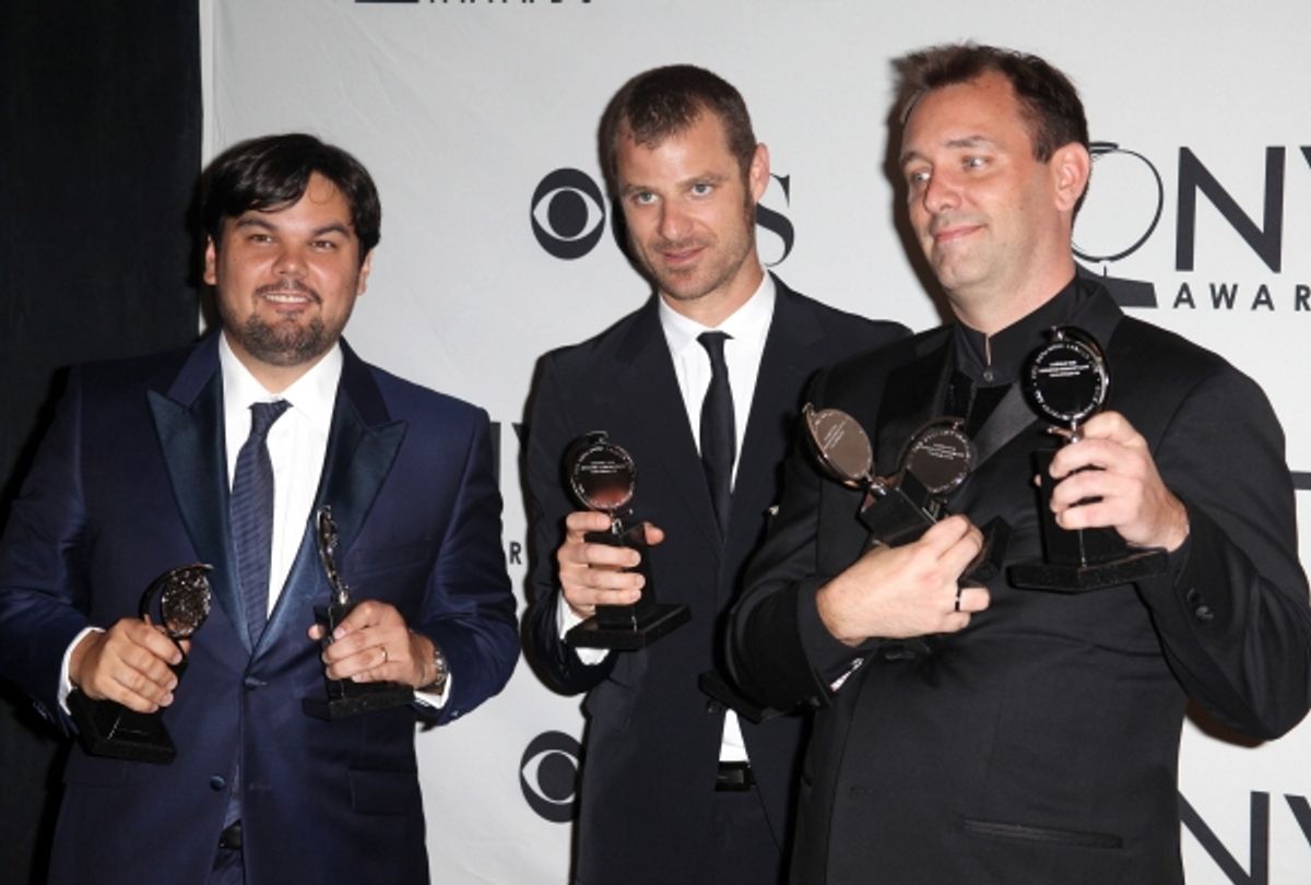 Robert Lopez, Matt Stone & Trey Parker in the Press Room at The 65th Annual Tony Awards in New York City.  at 