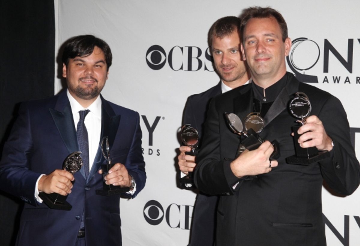 Robert Lopez, Matt Stone & Trey Parker in the Press Room at The 65th Annual Tony Awards in New York City.  at 