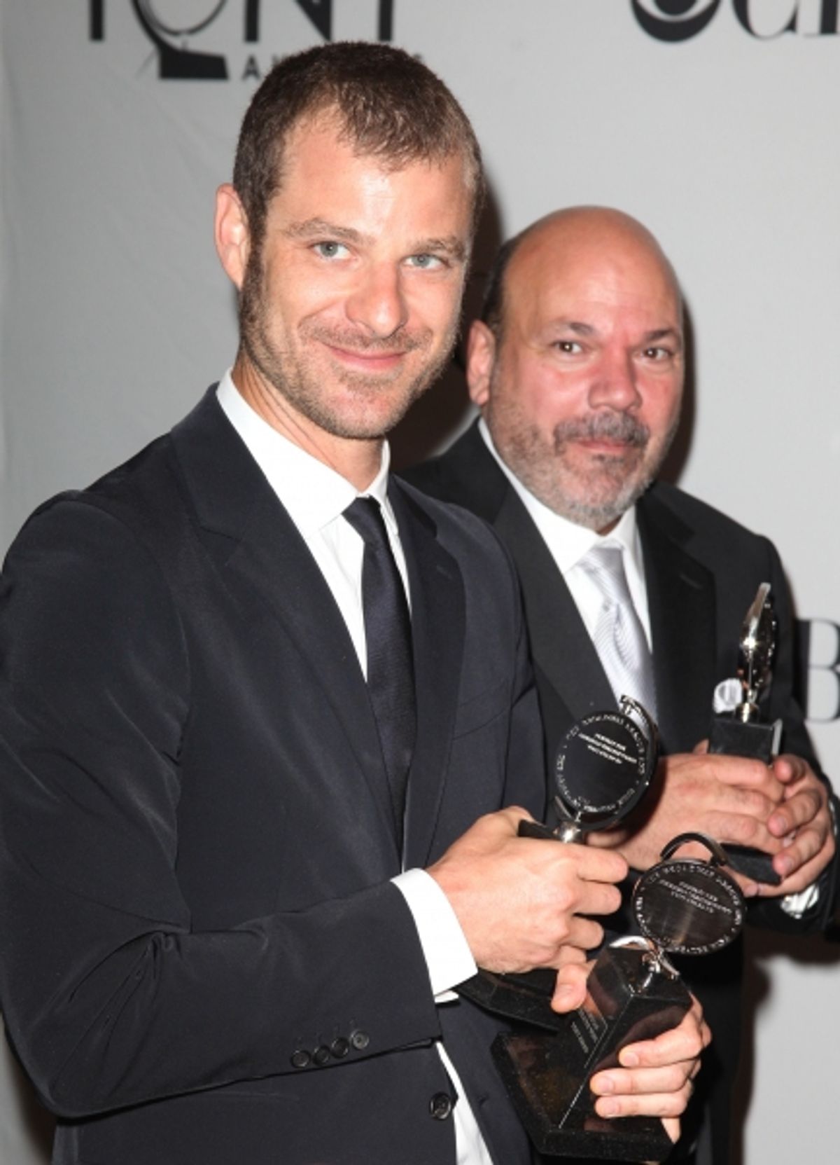 Matt Stone & Casey Nicholaw in the Press Room at The 65th Annual Tony Awards in New York City.  at 